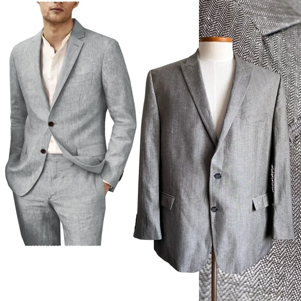 Calvin Klein Linen Wool Gray Men Blazer Sport Coat Suit Jacket 46R